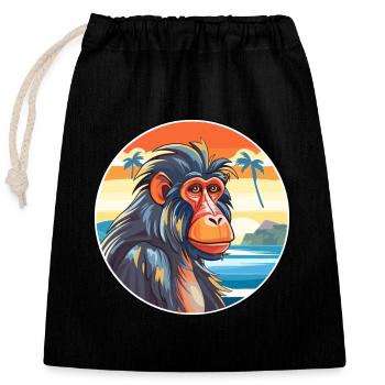 Mandrill Watercolor Cartoon Kawaii Clipart Animal - Closable cotton gift bag (25x30cm) - black - Front