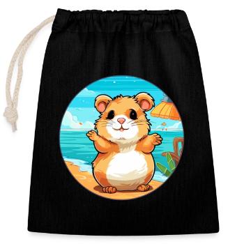 Hamster aquarelle dessin animé Kawaii Clipart Animal - Sac cadeau en coton avec cordon (25 x 30 cm) - noir - Devant