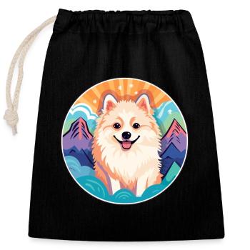 Spitz nordique chien race Cartoon Kawaii aquarelle - Sac cadeau en coton avec cordon (25 x 30 cm) - noir - Devant