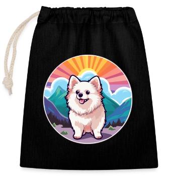 Poméranie allemand Spitz chien race Cartoon Kawaii W - Sac cadeau en coton avec cordon (25 x 30 cm) - noir - Devant