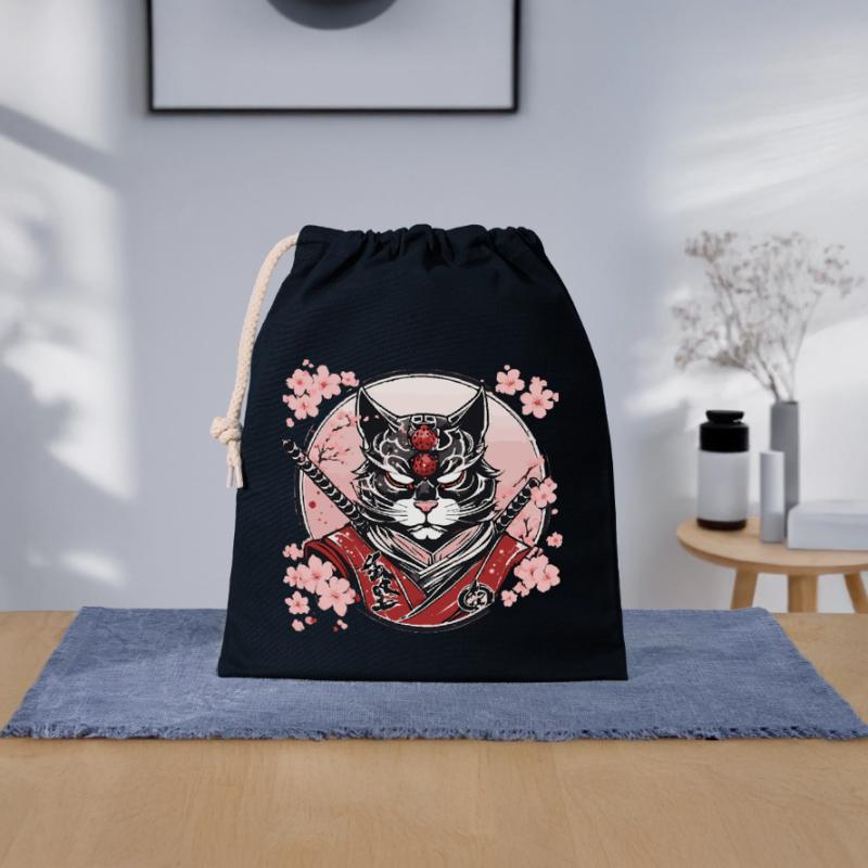 Dämonischer Kawaii Neko Samurai : Katzen-Samurai Verschließbarer Geschenkbeutel aus Baumwolle (25x30cm)
