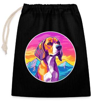 BeagleHarrier Dufthund Hund Rasse Cartoon Kawaii - Verschließbarer Geschenkbeutel aus Baumwolle (25x30cm) - Schwarz - Vorne