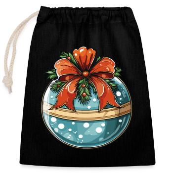 Boule de Noël, bleue avec décoration rouge et verte - Sac cadeau en coton avec cordon (25 x 30 cm) - noir - Devant