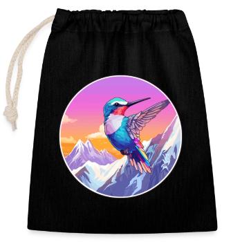 Colibri Aquarelle Dessin Animé Kawaii Animal De Compagnie C - Sac cadeau en coton avec cordon (25 x 30 cm) - noir - Devant