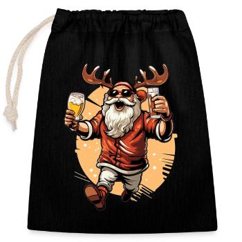 Verre à bière Santaholic avec bois de cerf de l’orignal Santa - Sac cadeau en coton avec cordon (25 x 30 cm) - noir - Devant