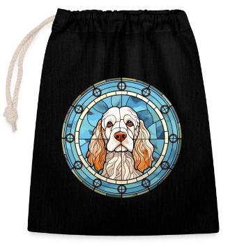 Clumber Spaniel Dog Breed Stained Glass Colorful W - Closable cotton gift bag (25x30cm) - black - Front