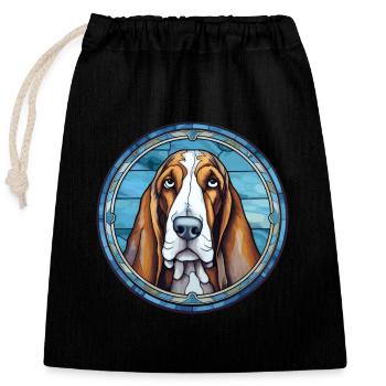 Blaue Gascogne Basset Hunderasse Buntglas Farbe - Verschließbarer Geschenkbeutel aus Baumwolle (25x30cm) - Schwarz - Vorne