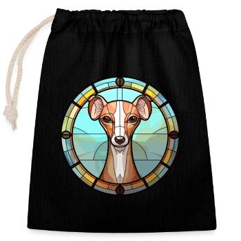 Lévrier italien chien race vitrail coloré - Sac cadeau en coton avec cordon (25 x 30 cm) - noir - Devant