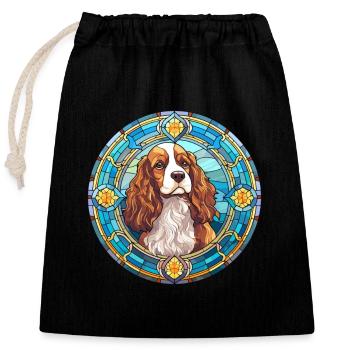 Saint Usuge Spaniel Hunderasse Buntglas Farbe - Verschließbarer Geschenkbeutel aus Baumwolle (25x30cm) - Schwarz - Vorne
