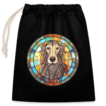 Lévrier écossais chien race vitrail Colorfu - Sac cadeau en coton avec cordon (25 x 30 cm) - noir - Devant