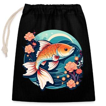 Dessin de carpe koï - Sac cadeau en coton avec cordon (25 x 30 cm) - noir - Devant