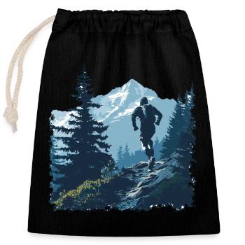A trail runner on a mountain trail - Closable cotton gift bag (25x30cm) - black - Front