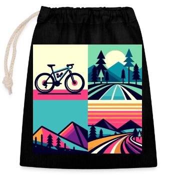 Retro Pop Cycle & Mountain Sunset - Verschließbarer Geschenkbeutel aus Baumwolle (25x30cm) - Schwarz - Vorne