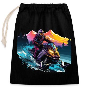 Snowmobiling in a snow-capped mountain setting - Closable cotton gift bag (25x30cm) - black - Front