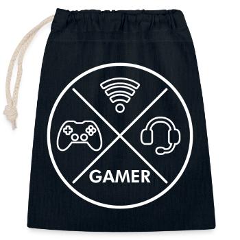 Gamer X - Controller - WiFi - Headset - Gamer - Verschließbarer Geschenkbeutel aus Baumwolle (25x30cm) - Navy - Vorne