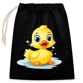 Süße Ente | Lustiges Design für Kinder | Verspielt - Verschließbarer Geschenkbeutel aus Baumwolle (25x30cm) - Schwarz - Vorne