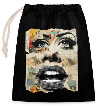 Collage de photos - Sac cadeau en coton avec cordon (25 x 30 cm) - noir - Devant
