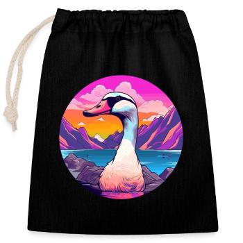 Goose Watercolor Cartoon Kawaii Pet Animal Colorfu - Closable cotton gift bag (25x30cm) - black - Front