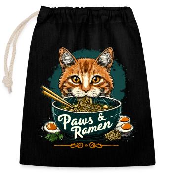 Funny Cat Paws and Ramen Kawai - Closable cotton gift bag (25x30cm) - black - Front