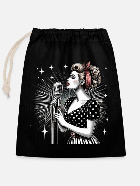 Rockabilly Sängerin Frau Mikrofon Mikro Geschenk - Verschließbarer Geschenkbeutel aus Baumwolle (25x30cm) - Schwarz
