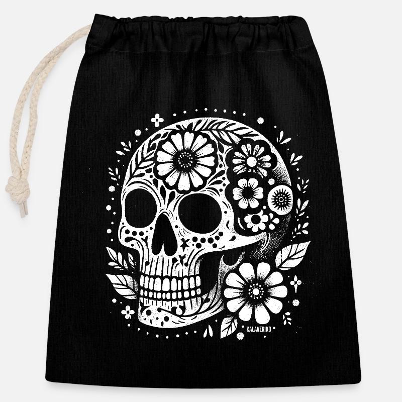 Mexican Skull - Closable cotton gift bag (25x30cm) - black