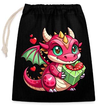 Dragon coloré - Sac cadeau en coton avec cordon (25 x 30 cm) - noir - Devant
