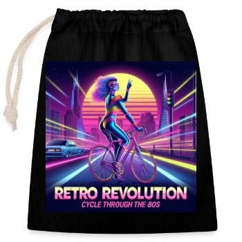 Retro-Revolution - 80er Jahre Poster - Mädchen auf dem Fahrrad - Verschließbarer Geschenkbeutel aus Baumwolle (25x30cm) - Schwarz - Vorne