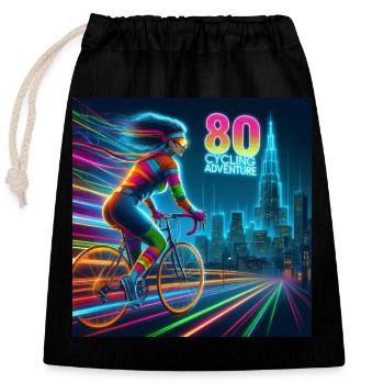 80er Jahre Radsport-Abenteuer Neon-Mädchen-Fahrrad im Retro-Stil - Verschließbarer Geschenkbeutel aus Baumwolle (25x30cm) - Schwarz - Vorne
