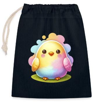 Poussin coloré en forme d’œuf de Pâques - Sac cadeau en coton avec cordon (25 x 30 cm) - bleu marine - Devant