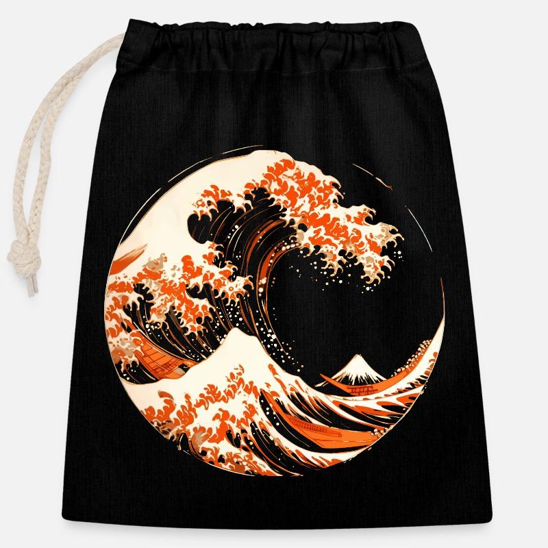 Stilisierte Hokusai-Welle - Verschließbarer Geschenkbeutel aus Baumwolle (25x30cm) - Schwarz