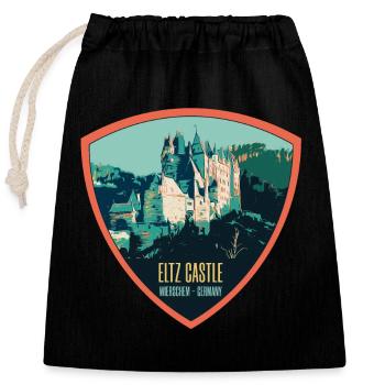 Illustration Eltz Castle, Moselle, Germany - Closable cotton gift bag (25x30cm) - black - Front