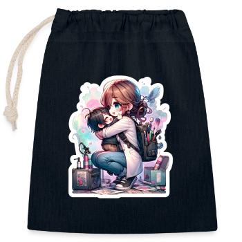 An Artist Mom Hugging Her Kid After Work - Closable cotton gift bag (25x30cm) - navy - Front