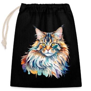 Maine Coon Wasserfarben - Verschließbarer Geschenkbeutel aus Baumwolle (25x30cm) - Schwarz - Vorne