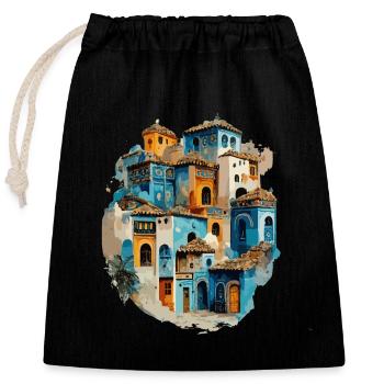 Village de maisons colorées en teinte bleue - Sac cadeau en coton avec cordon (25 x 30 cm) - noir - Devant