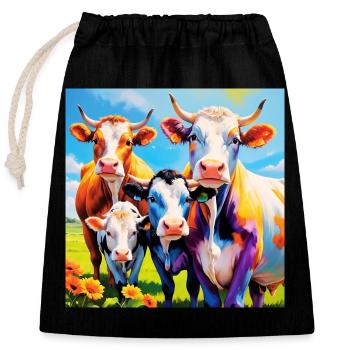 Conception de troupeau de vaches aux couleurs vives - Sac cadeau en coton avec cordon (25 x 30 cm) - noir - Devant