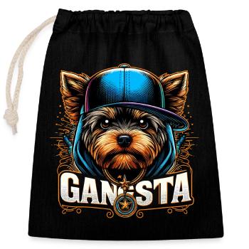 Yorkshire Terrier Gangsta Gangster Hund Geschenk - Verschließbarer Geschenkbeutel aus Baumwolle (25x30cm) - Schwarz - Vorne