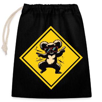 Dancing koala - sunglasses on traffic sign - Closable cotton gift bag (25x30cm) - black - Front