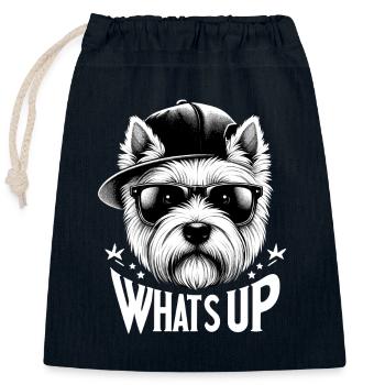 Highland White Terrier Whats Up Design - Closable cotton gift bag (25x30cm) - navy - Front
