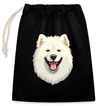 Samoyed Dog Breed Watercolor Cartoon Kawaii Clipar - Closable cotton gift bag (25x30cm) - black - Front