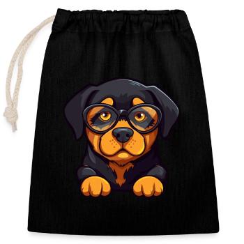 Rottweiler chien race aquarelle dessin animé Kawaii Gla - Sac cadeau en coton avec cordon (25 x 30 cm) - noir - Devant
