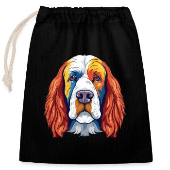 Clumber Spaniel Dog Breed Watercolor Cartoon Kawai - Closable cotton gift bag (25x30cm) - black - Front