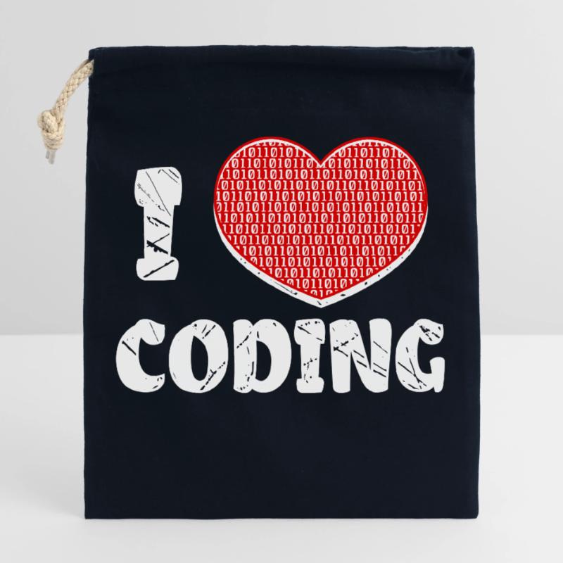 Développeur Heart Coding Statement Programmeur Sac cadeau en coton avec cordon (25 x 30 cm)
