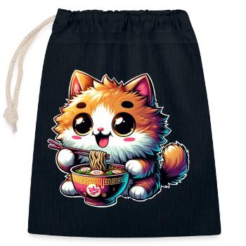 Cat Ramen Kawaii Anime - Closable cotton gift bag (25x30cm) - navy - Front