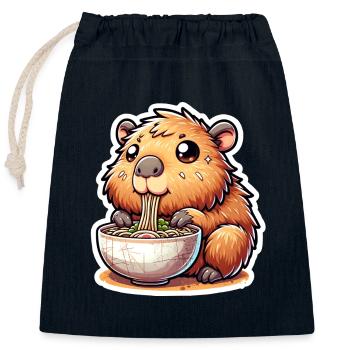 Capybara Ramen Kawaii Anime - Closable cotton gift bag (25x30cm) - navy - Front