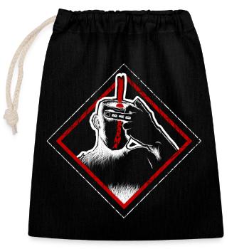 Bad day, middle finger, trash style - Closable cotton gift bag (25x30cm) - black - Front