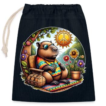 Capybara Hippie Peace - Closable cotton gift bag (25x30cm) - navy - Front