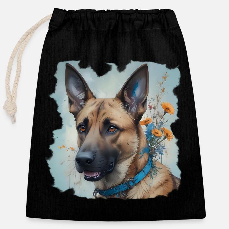 MALINOIS - Sac cadeau en coton avec cordon (25 x 30 cm) - noir