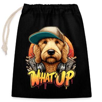 Goldendoodle Hip Hop Hund Was geht ab Geschenk - Verschließbarer Geschenkbeutel aus Baumwolle (25x30cm) - Schwarz - Vorne
