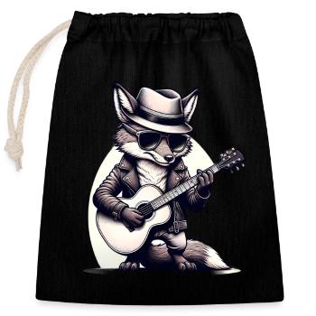 Guitare Fox de dessin animé personnalisée TShirt - Sac cadeau en coton avec cordon (25 x 30 cm) - noir - Devant