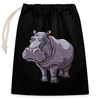 Funny hippo cartoon motif - Closable cotton gift bag (25x30cm) - black - Front